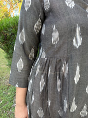 Grey Side Gather Ikkat Kurta