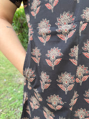 Brown handblock Aline dress with pocket