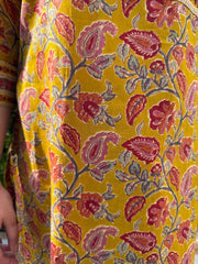 Mustard Floral print yoke kurta