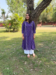 Purple Aline Ikkat Kali kurta with Pocket