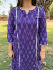 Purple Aline Ikkat Kali kurta with Pocket