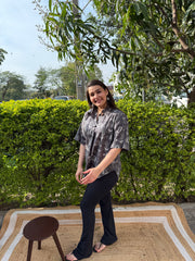 Grey floral Printed Cotton Top