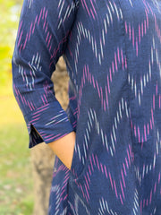 Blue Ikkat Aline kurta with Pocket