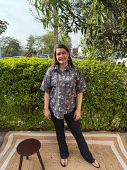 Grey floral Printed Cotton Top