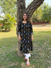 Black Aline Ikkat Kali kurta with Pocket