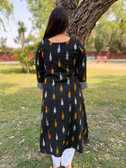 Black Aline Ikkat Kali kurta with Pocket