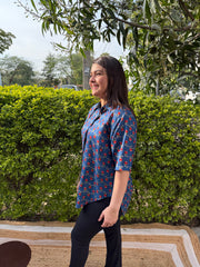 Indigo Floral Printed Top