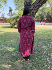 Maroon Aline Ikkat Kali kurta with Pocket