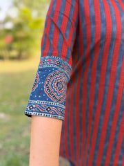 Maroon and Blue lines Short kurti