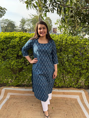 Dark blue floral long kurti