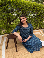 Dark blue floral long kurti