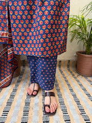 Blue floral yoke suit set