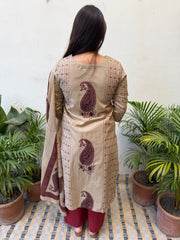 Soft Brown Maroon big Ambi Suit Set