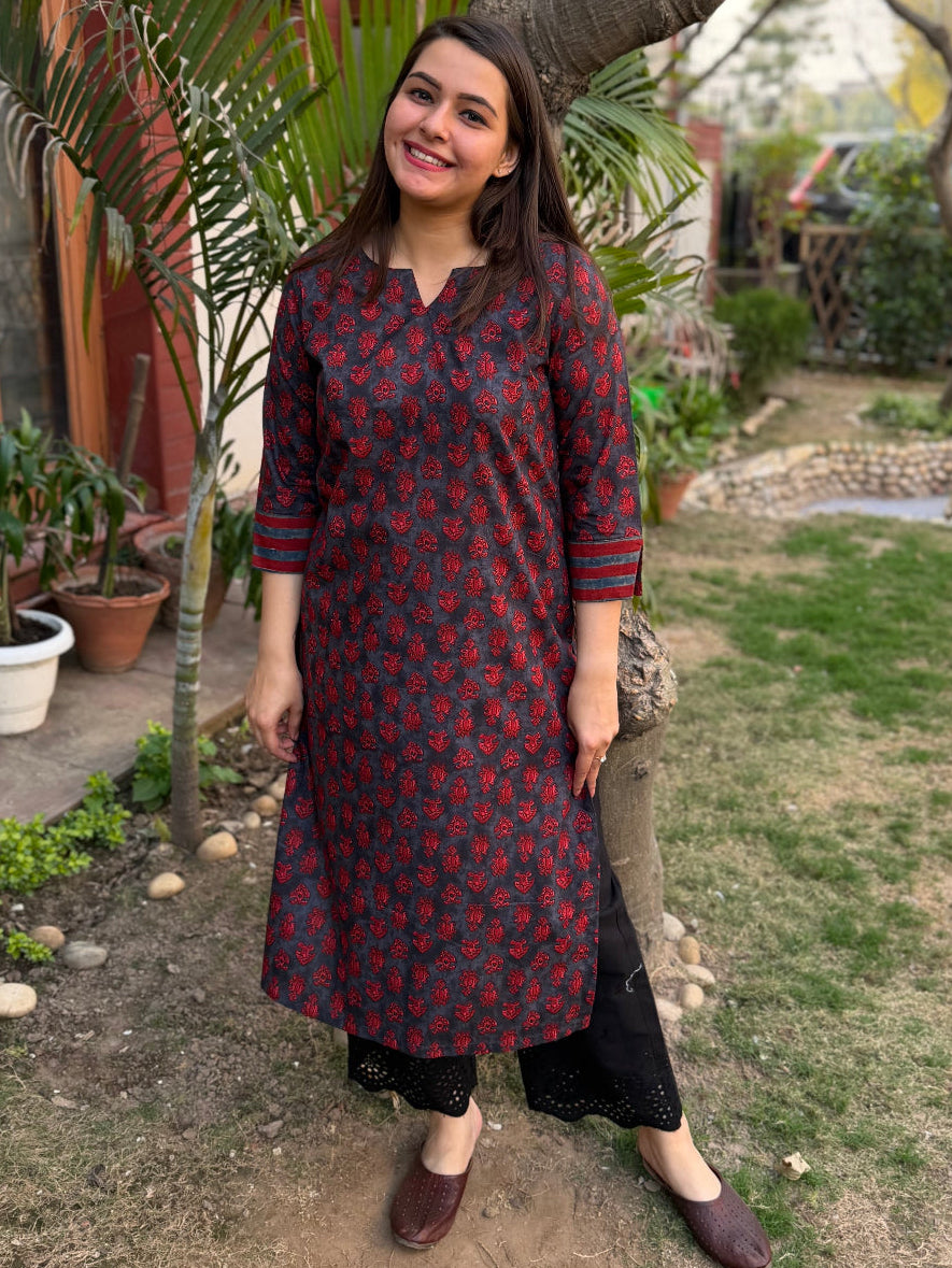 Maroon Buti Grey Kurta by Sanskritam
