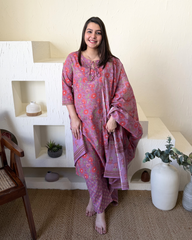 Onion Pink Floral Suit Set by Sanskritam