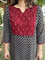 Black ajrakh choti buti yoke kurta