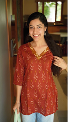 Rust ikkat print short kurti