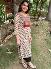 Cream bagru yoke kurta