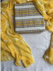 Yellow allover Unstitched Suit set