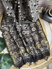 black beige line Unstitched Suit set