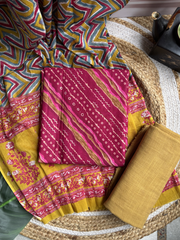 Magenta bandhani Unstitched Suit set