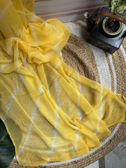 White Yellow buti Unstitched Suit set