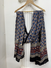 Beige indigo small leaf Unstitched Suit set