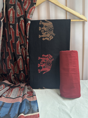 Black elephant print Unstitched Suit set