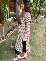Cream bagru yoke kurta