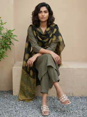 Mehendi green suit set with Kota Doria duppata