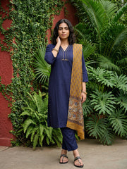 Royal Blue solid embroidered suit set with duppata
