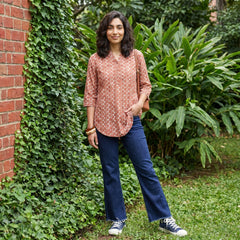 Rust leaf Ban neck short kurti