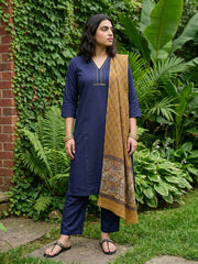 Royal Blue solid embroidered suit set with duppata