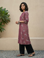 Pink grey floral Aline kurta with pocket