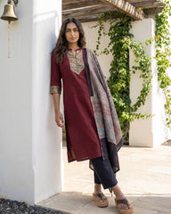 Maroon elephant border full suit set