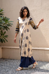 Beige buta with Yellow contrast sleeve Aline Kurta