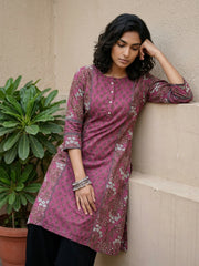 Pink grey floral Aline kurta with pocket
