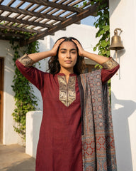 Maroon elephant border full suit set