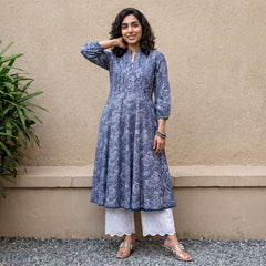 Pastel blue ambi pintucks aline kurta