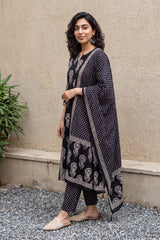 Black floral buta full suit set