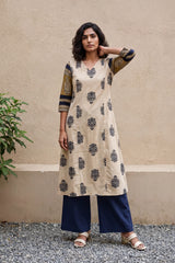 Beige buta with Yellow contrast sleeve Aline Kurta
