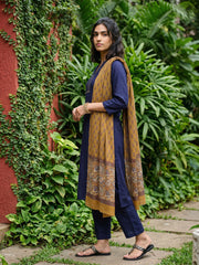 Royal Blue solid embroidered suit set with duppata