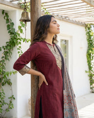 Maroon elephant border full suit set