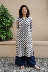 Indigo buta ban neck kurta