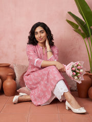 Soft pink slub leaf Aline Kurta