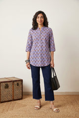 lavender choti buti Ban neck short kurti