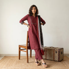 Maroon Solid Kantha yoke Full suit set