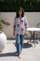 White checks texture short kurti