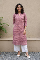 Onion pink ban neck kurta