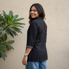 Black solid V neck kurti